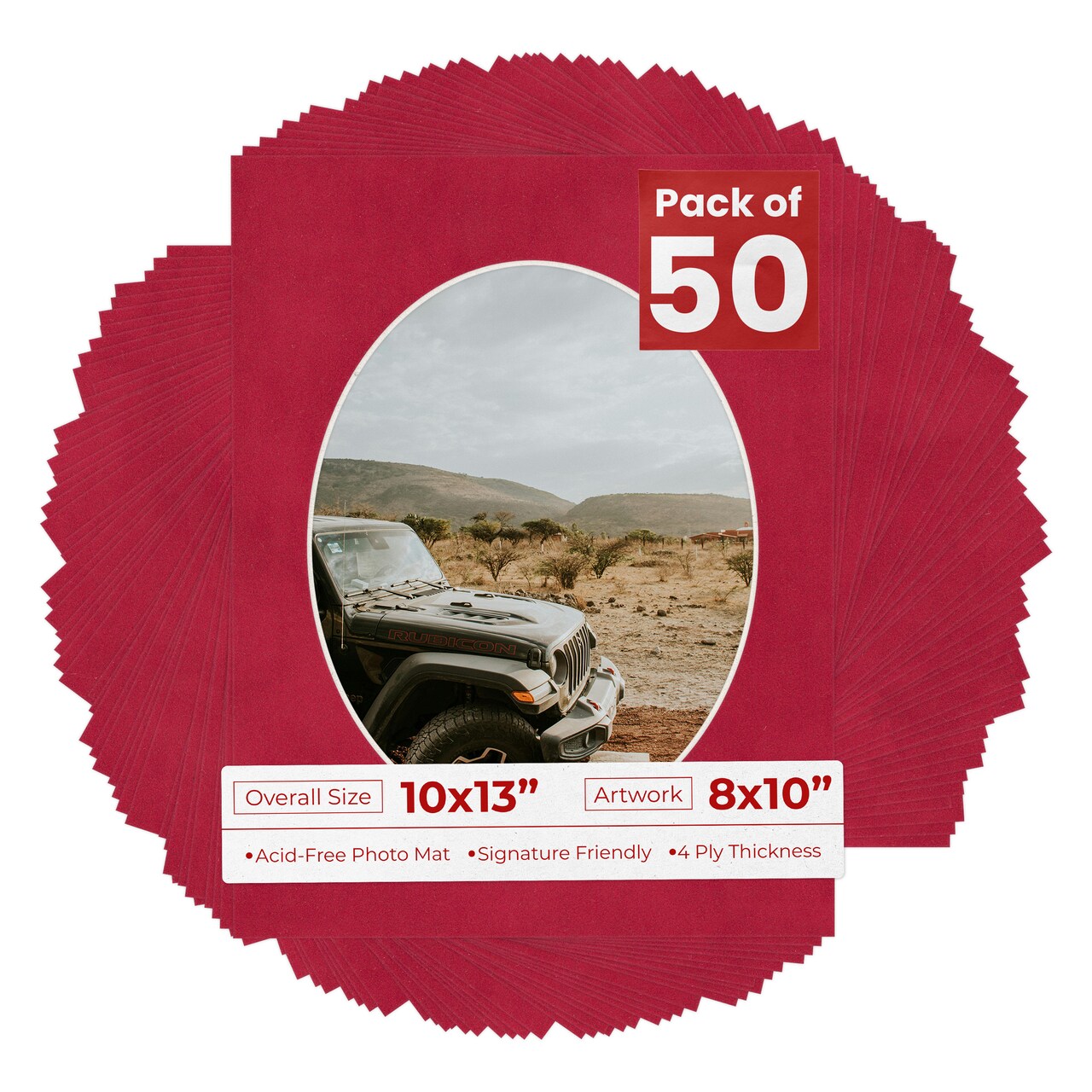 Red Suede Mat Board for 10x13 Frames - Oval Opening for 8x10 Photos
